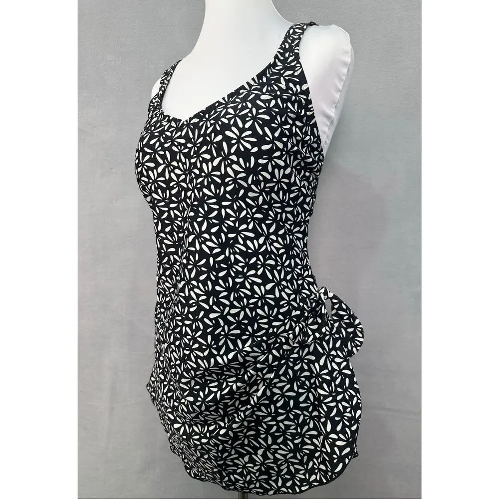 Maxine Black & White Abstract Floral Swim Dress One Piece Plus Size 16W